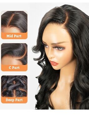 Natural Black Body Wave Wig - Mid/C/Deep Part